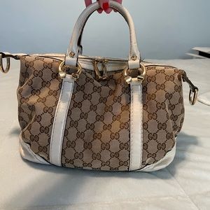 Authentic Gucci Monogram Equestrian Horseshoe Bowler White w/Dust Bag